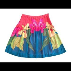 Bandolino Orange/Green Blue Floral Pleated Skirt